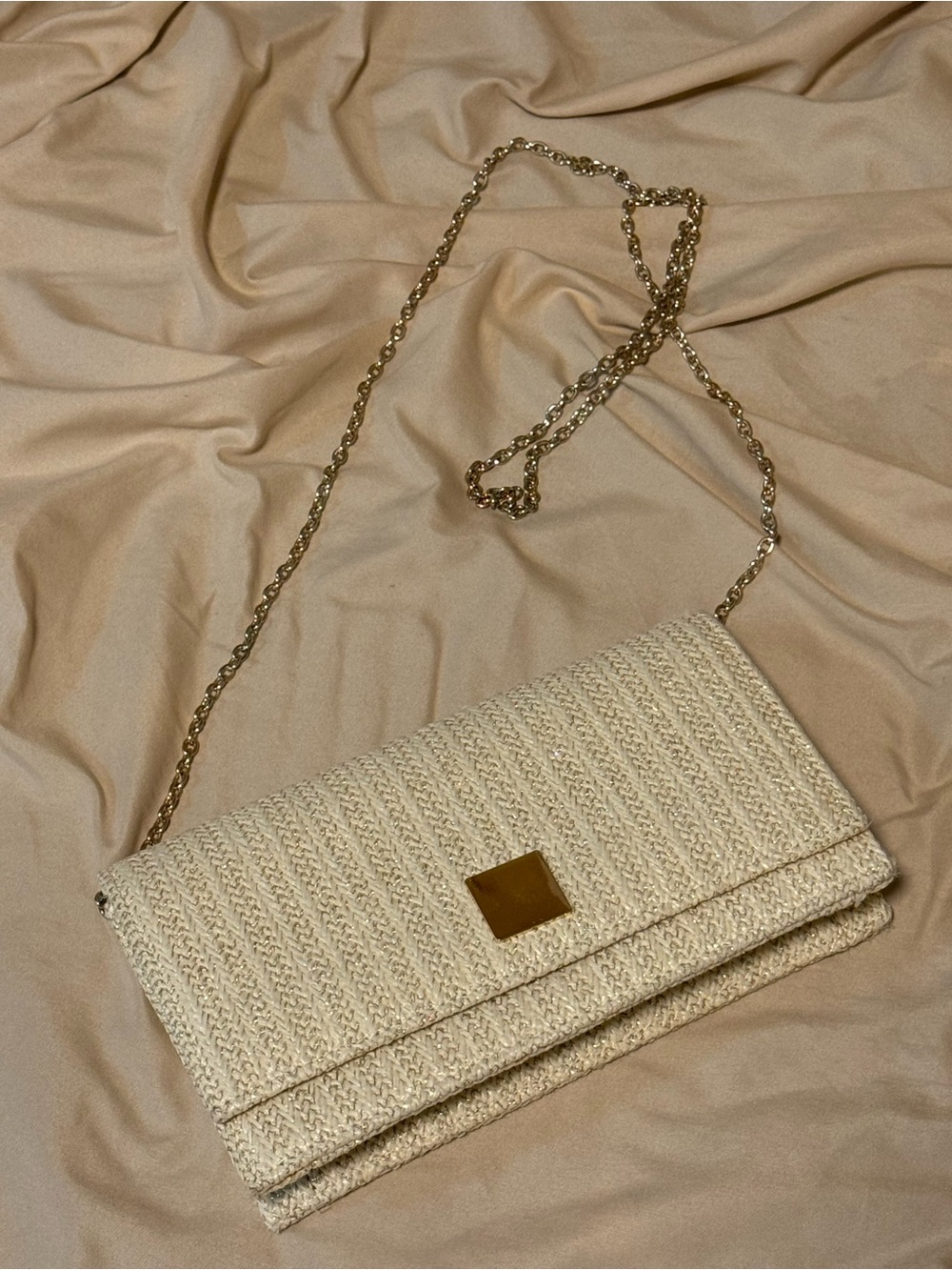 Le Château Woven Straw Envelope Clutch / Crossbody Bag – Cream & Gold